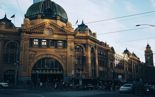 People standing outside the train station