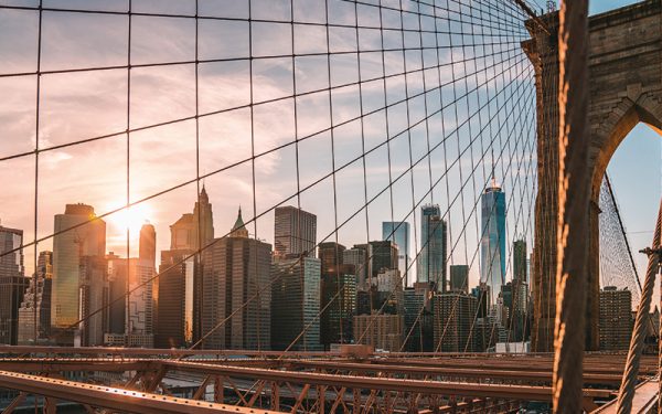 New York behind a bridge sunset