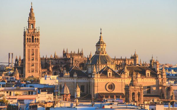 Church and tower in the sunset