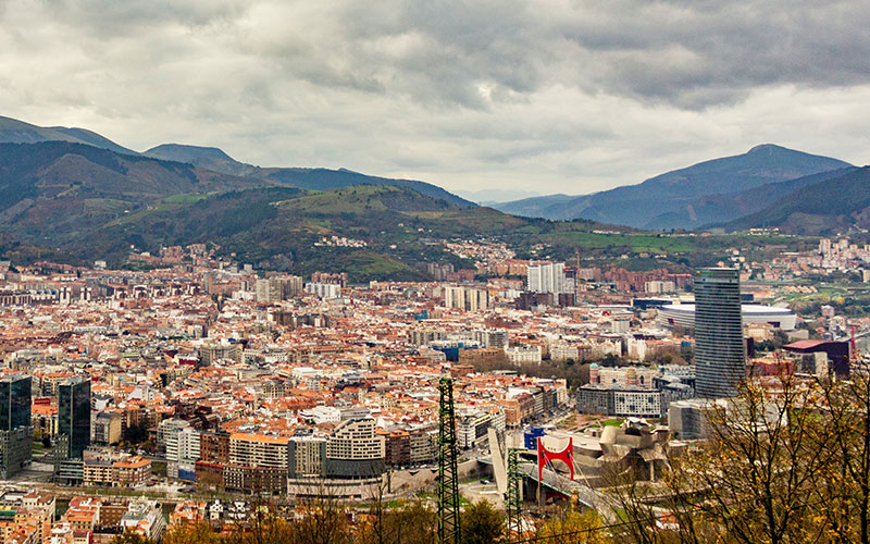 A city at the base of the mountains