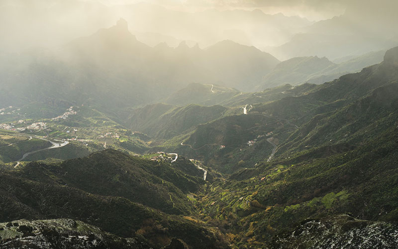 Valleys in the sunrise in Gran-Canaria