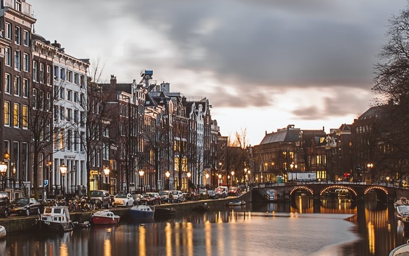 Amsterdam canal at night