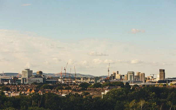 Buildings and cranes in Cardiff