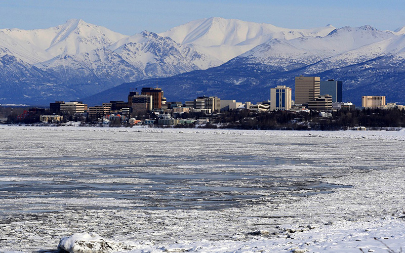 Snowy plains in Anchorage