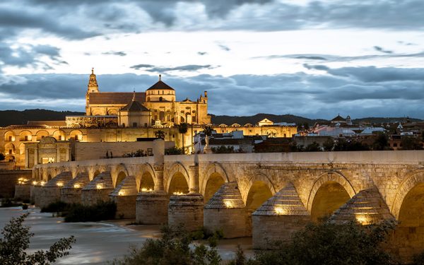 Bridge leading to a castle in the twighlight