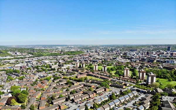 Aerial view of Sheffield and Yorkshire countryside