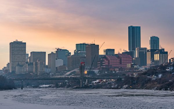 Sunset over Edmonton skyline