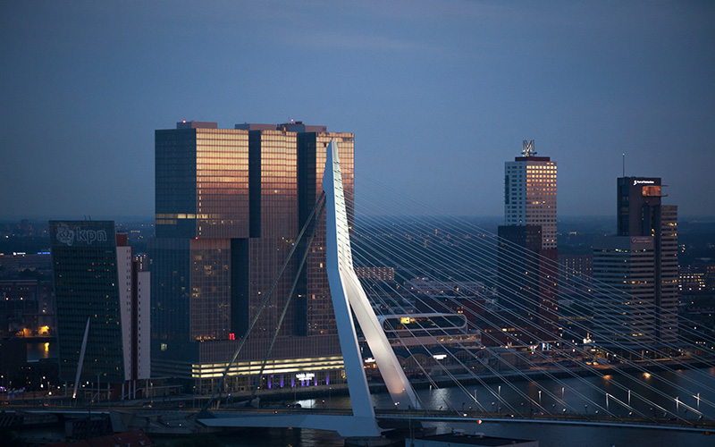 Modern architecture at night in Rotterdam