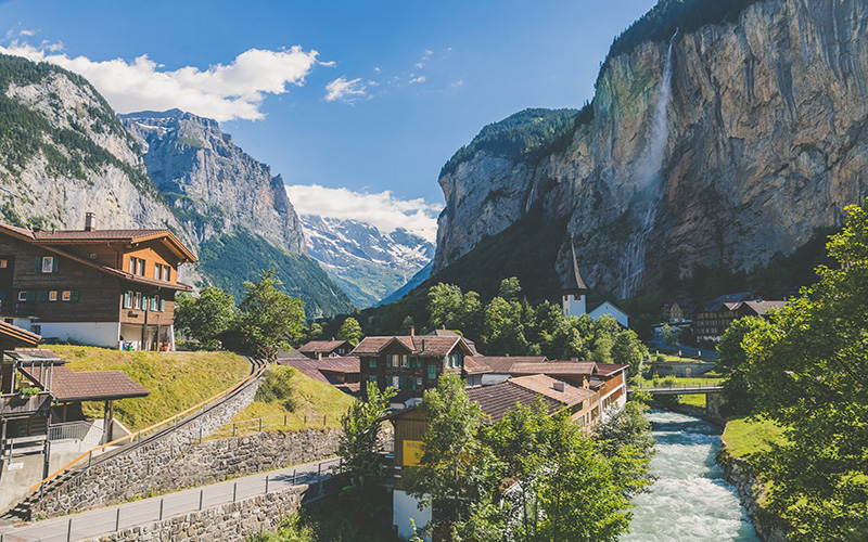 Houses in a valley in Switzerland